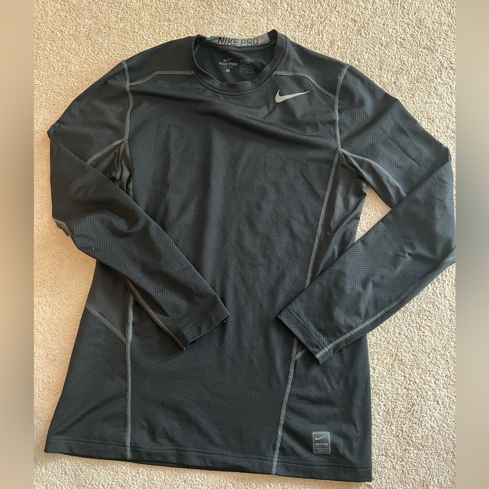 Nike Pro Athletic Black Cold Gear Long Sleeve Shirt Size Large